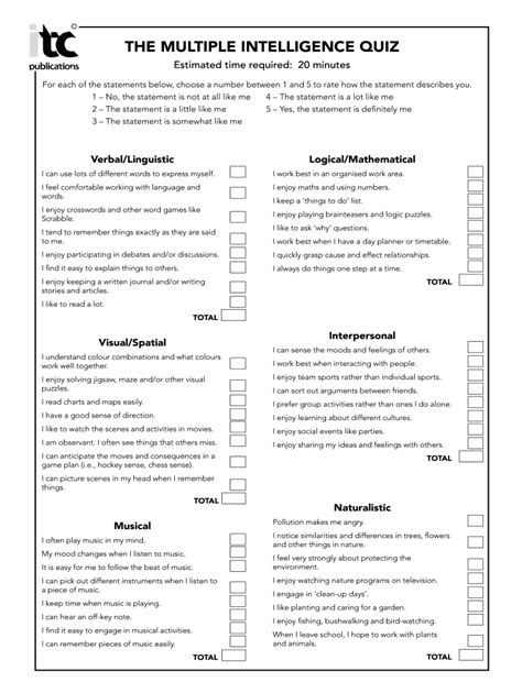 multiple intelligences self assessment quiz.